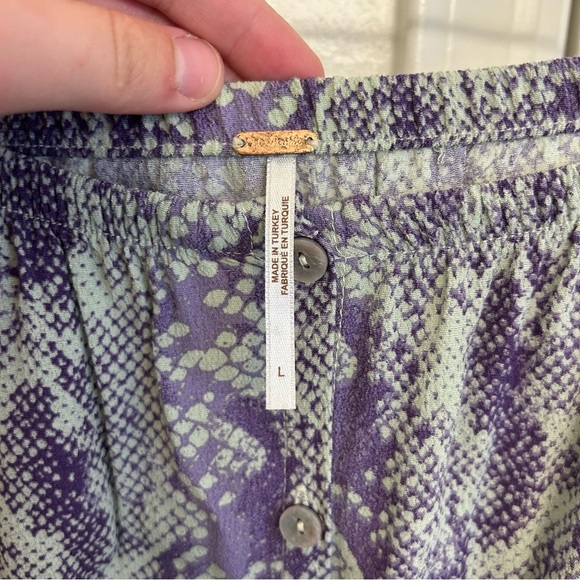Free People Katie Button Front Reptile Print Midi Skirt Size Large - Picture 7 of 14